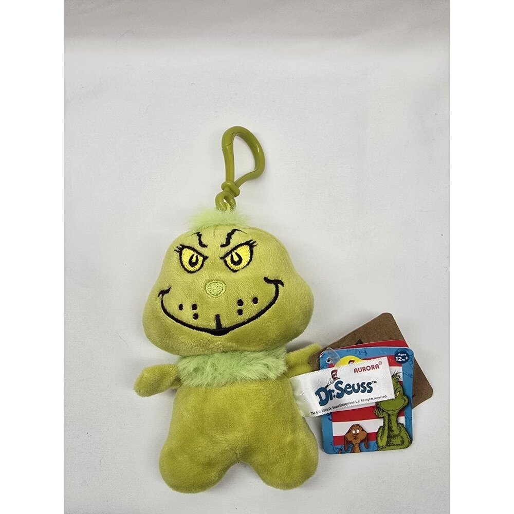 Aurora Dr. Seuss Grinch Clip On Plush Stuffed Toy Keychain Bag Charm 4"